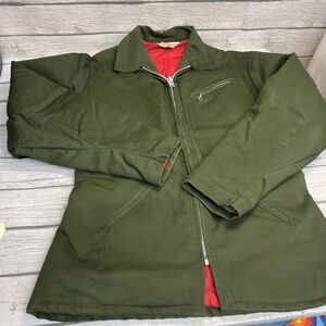 Vintage 1980s Key Imperial Work Jacket Green w/ Collar Red  Quilt Inside Size M?